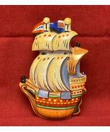 Vintage Takito Co Japan lustre ware wall pocket sailing ship with flags ... - $25.00