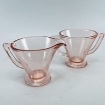 Pink Depression Glass VTG Cream and Sugar Bowl Set Footed Art Deco 2.75&quot; - $10.73