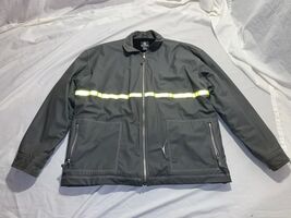 MENS BURNSIDE GREY SAFETY WORK JACKET W/ REFLECTIVE STRIPE XLARGE HAS TEARS - $19.57