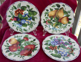 4 SAKURA SONOMA EXCELL SALAD PLATES FRUIT APPLE PEAR GRAPES PLUMS - $30.48