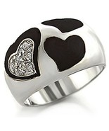 Premium Pave CZ and Black Epoxy Heart Rhodium Plated Silver Band Ring Size 10 - $29.99