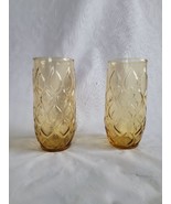 Set of 2 Amber Pressed Glass Leaf Pattern Textured Large Size 7&quot; Glass - £17.12 GBP