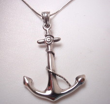 Anchor and Rope 925 Sterling Silver Necklace boating captain boat ocean sail - £50.23 GBP