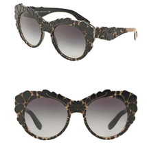 Dolce&amp;Gabbana Floral Relief Sunglasses Black + Tissue Brown Hand Applied... - $450.45