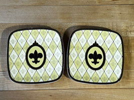 Set of 2 Mud Pie Fleur de lis Dessert Plates with Gold Gilt - $6.73