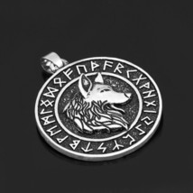 Vintage Norse Viking Rune Celtic Wolf Pendant Necklace Biker Jewelry Chain 24&quot; - £10.25 GBP