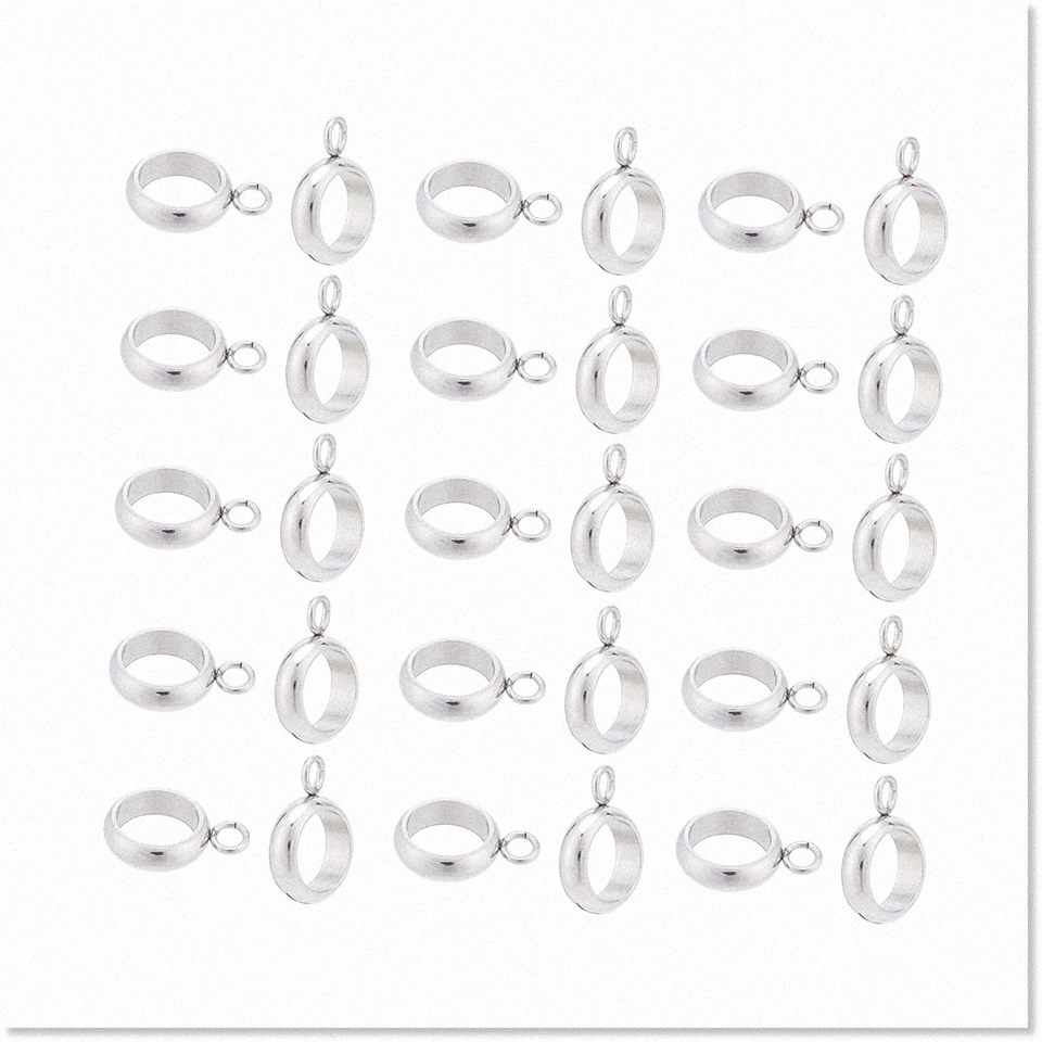 60Pcs 11mm Stainless Steel Tube Bails for DIY Jewelry - Metal Loose Ring... - $28.70