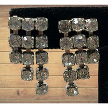 Faux Diamond Earrings Fringe Rhinestone Screw Back Dangle Vintage Prong Set - $18.98