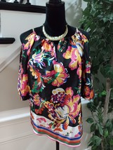 Thalia Sodi Women Multi Floral Round Neck Cold Shoulder Sleeve Top Blouse Size L - £21.79 GBP