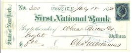 First Nat Bank Troy NY 1887 check Wheat Bitters patent medicine ephemera - $27.00