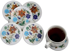 Handicraft Design Marble Coaster Set of 6 Pieces Coastera Inlay Floral A... - £214.29 GBP