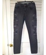 Seven 7 Skinny Jeans Size 4 Embroidered Flowers Gray Black Stretch Flora... - £12.63 GBP