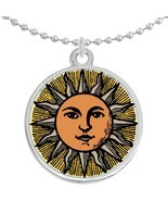Vintage Sun Shine Rays Round Pendant Necklace Beautiful Fashion Jewelry - £8.58 GBP