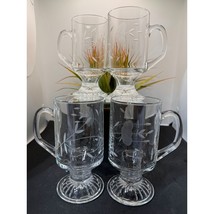 Stemmed Glasses with Handles Etched Glass Coffee Tea Drink Glasses Set Of 4 - £23.98 GBP