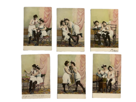 Postcards German 2 Woman in Lingerie Story Set of 6 Early 1900s 2 Used Color - £37.25 GBP
