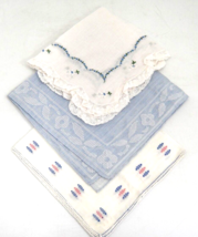 Vintage Hanky Handkerchiefs Lot of 3 Embroidery Lace Fancy Borders Blue - £4.52 GBP