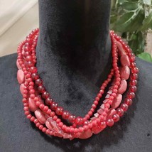 Womens Fashion Multistrand Red Glass Gemstone Beaded Choker Necklace - £22.38 GBP