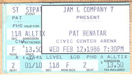 PAT BENATAR 6PC 1986 COLLECTION TICKET STUBS LP CREW PASS VINTAGE BUTTON  - $29.50