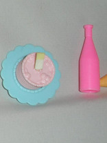 Primary image for Barbie doll accessory food birthday cake for one with bottle vintage Mattel wed