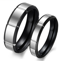Engraved black Titanium Simple Couple Wedding Bands Set for Two - £13.73 GBP