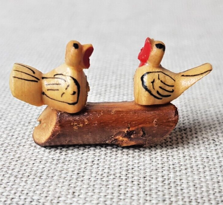 Vintage 1970&#39;s Handmade Wooden Birds On A Branch Brooch - $17.18