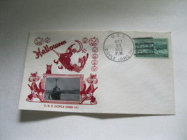 Original 1953 Cover Stamp Halloween Embossed Witch, Cat, Owl, USS Doyle ... - $4.00