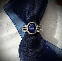 NEW Genuine Blue Sapphire &amp; White Zircon Split Ring, High Polish Platinu... - £127.09 GBP