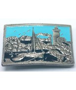 Vintage 1979 Heavy Metal &amp; Enamel Belt Buckle - Lighthouse &amp; Sailboat EUC - $23.71
