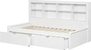 Donco Kids Equable Modern Twin Bookcase Daybed in White Finish with Whit... - $735.99