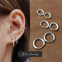 Surgical Steel Round Huggie Hoop Earrings Men Women Trendy Jewelry 8-20mm 2Pcs - £7.16 GBP
