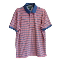 Tommy Hilfiger Golf Mens Pink Blue Striped Flag on Sleeve Polo Shirt size L - £12.62 GBP