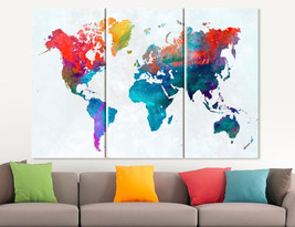Watercolor Colorful Large World Map Canvas Print  Living Room Wall Art Office Wa - £38.85 GBP
