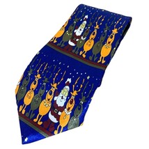 Christmas Santa Reindeer Tie Vintage Necktie Mens Neck Holiday Blue Holiday - £7.89 GBP