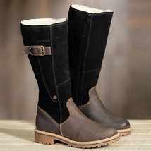 New Boots Women Leather Flock Winter Plush Warm Kneel High Boots Luxry Ladies Pa - £46.24 GBP