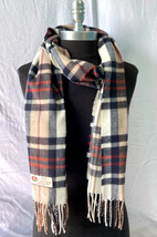 100% Cashmere Scarf Plaid Navy /Cream /Camel Soft Wool Wrap #T03 For Gift - £14.17 GBP