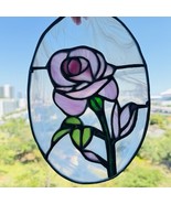 Vintage Handmade Leaded Stained Glass Art Suncatcher Oink Flower Rose 10x7&quot; - $569.25 MXN