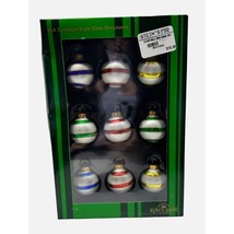 Kurt Adler Glass Miniature White Striped Decorated Ball Ornaments Set of... - $18.49