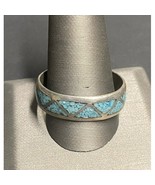 MEN&#39;S 925 STERLING SILVER TURQUOISE INLAID BAND  RING SIZE 15.25 SKY - $67.11 CAD