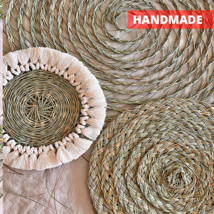 Woven Wall Plates SET OF 3 items - Handcrafted natural Boho Wall Decor, Rustic  - £40.21 GBP