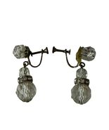 Vintage Faceted Glass Dangle Screwback Earrings Clear Rhinestone Silver ... - $16.20