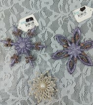 Christmas Snowflakes Tree Ornaments Echter&#39;s Purple Silver Glittery Lot Of 3 - $11.99