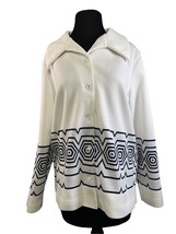 70s Button Up Cardigan Sweater White Knit Long Sleeve Point Collar Size ... - £29.76 GBP