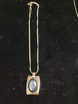 KC Signed Vintage 2 Strand Silver Tone Art Deco Necklace Blue Iridescent... - $23.20