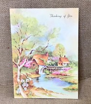 Ephemera Vintage Quality Crest Greeting Card Thatched Cottages By Stream - £2.37 GBP