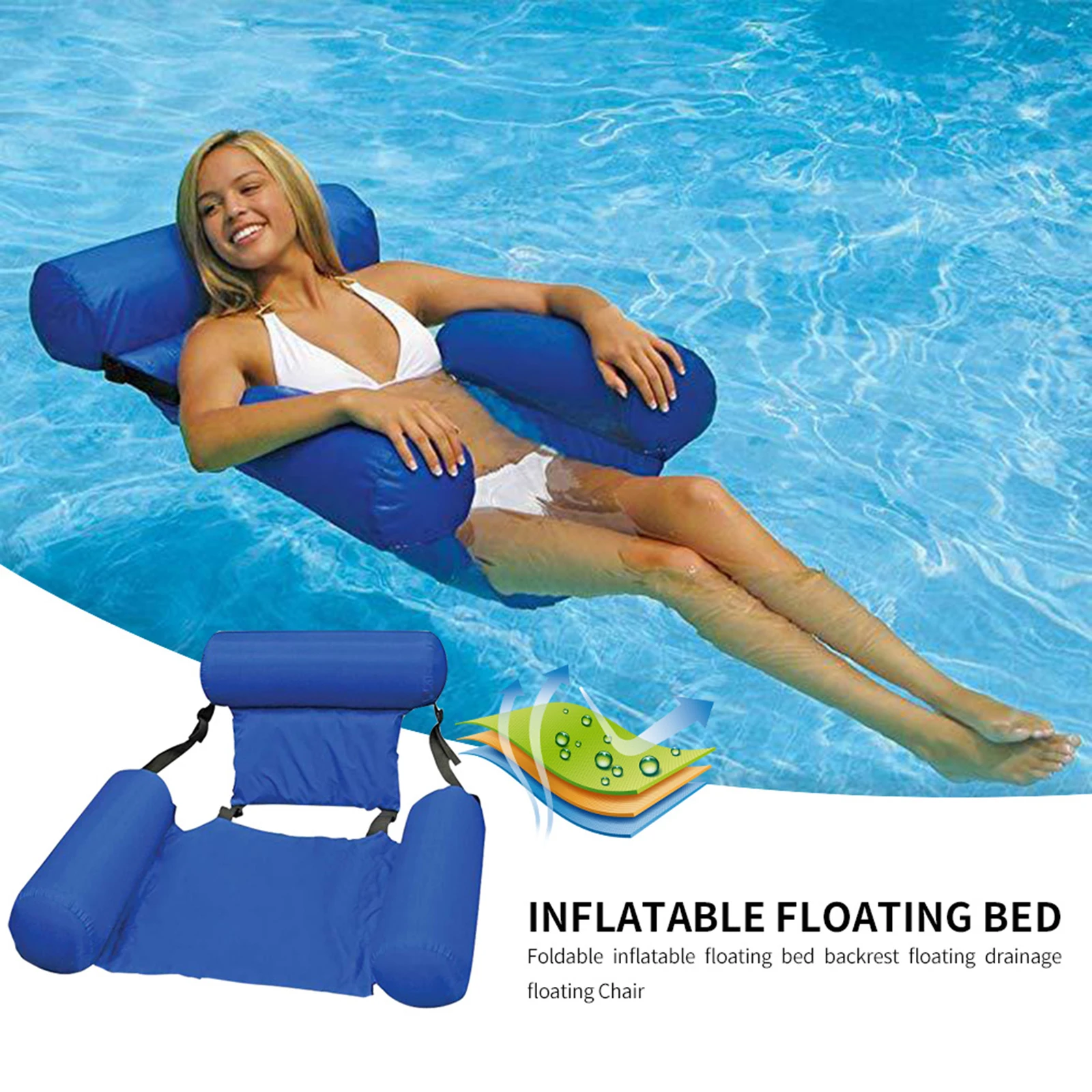 1Set Water Recreation Lounge Chair Floating  Sofa Foldable Row Swimming Pool Too - £32.09 GBP