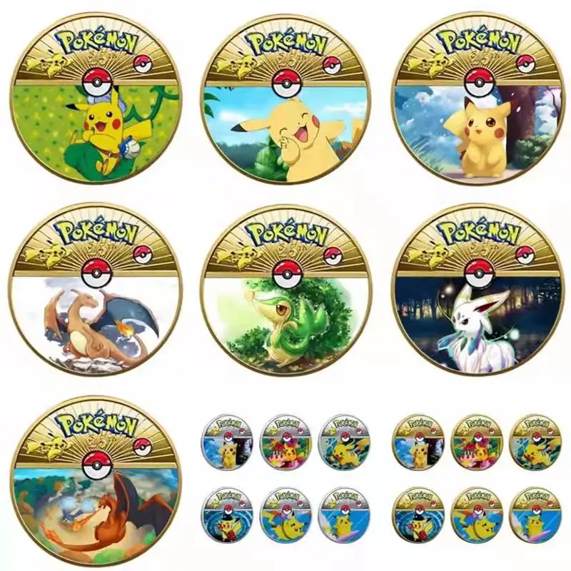 New Pokemon Anime Gold Plated Gold Coin Game Commemorative Coin Pikachu Gold - £8.57 GBP