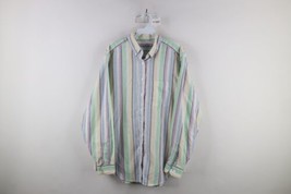 Vtg 90s Streetwear Womens 14 Tall Pastel Rainbow Striped Collared Button Shirt - $39.55