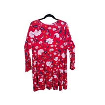 Old Navy Dress Small Womens Red Floral Long Sleeve Crew Neck Pullover Midi Summe - £14.13 GBP
