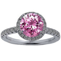 Womens 5.18CT Round Cut Pink &amp; Diamond Halo Engagement Ring 18K Solid White Gold - £2,167.66 GBP