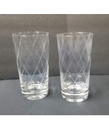2 Lattice Drinking Glasses Vintage Clear Etched Criss Cross Diamond Weig... - £11.74 GBP
